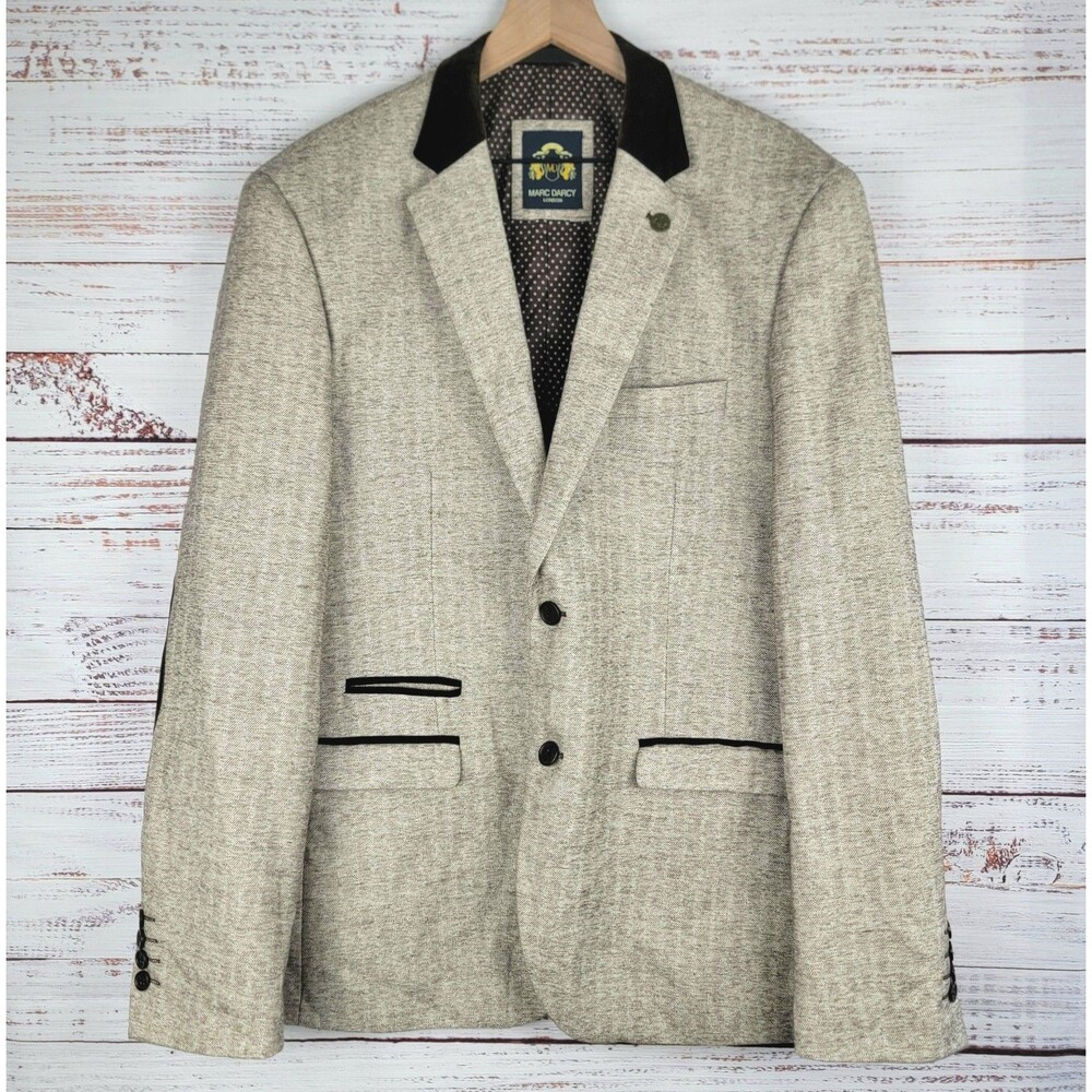 Marc Darcy Cream Elbow Patch Mens 46R Ronny Modern Tweed Jacket *DEFECT*
